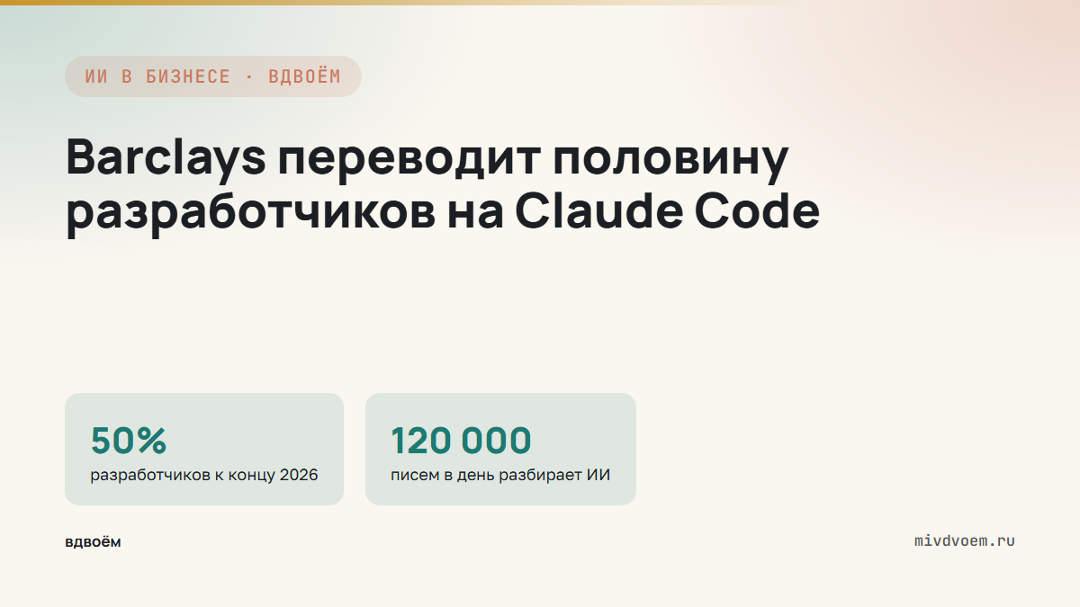 Barclays переводит половину разработчиков на Claude Code. Как крупный банк на самом деле внедряет ИИ