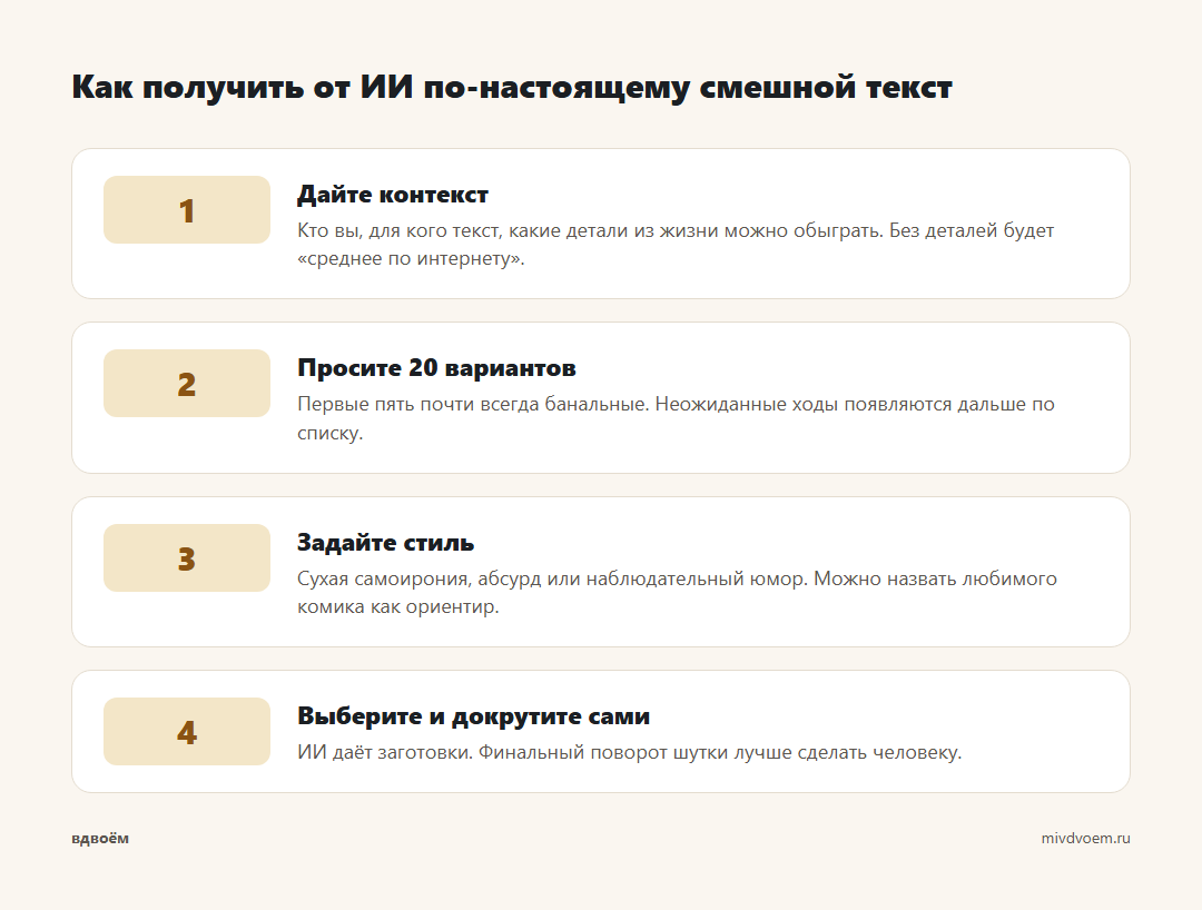 Четыре шага к смешному тексту от ИИ