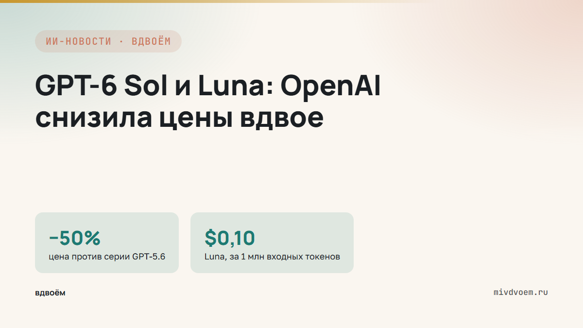 GPT-6 Sol и Luna: OpenAI вдвое снизила цены. Разбираем, что за этим стоит